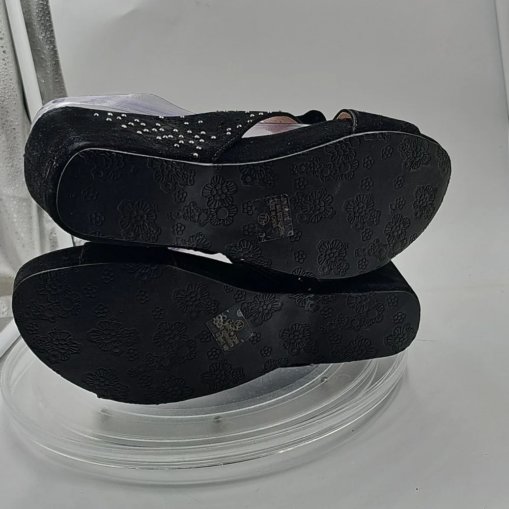 B Bolero silver Rhinestone embellished Black heel wedges. New and sparkly! 7.5